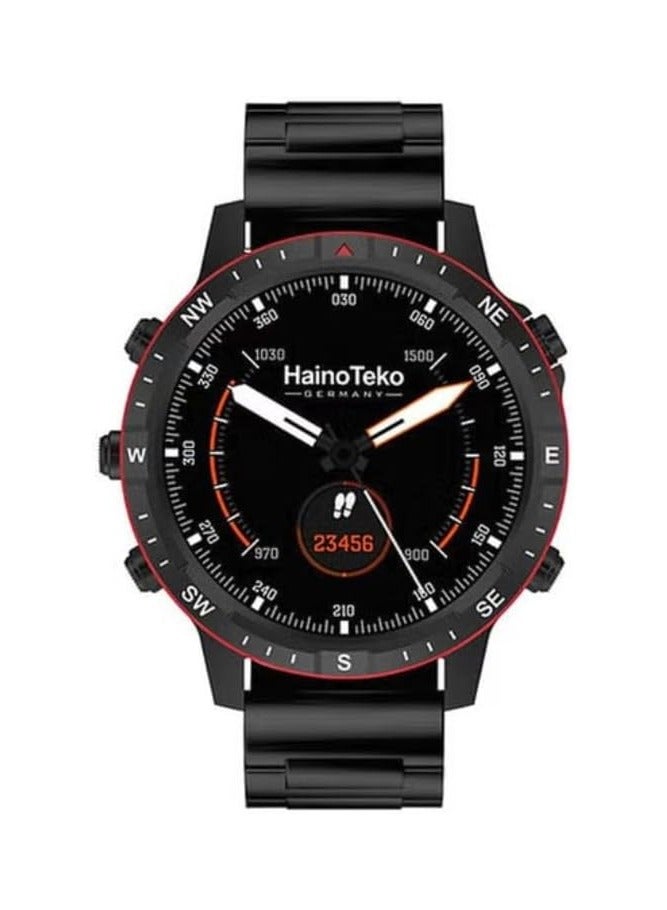 هينو تيكو ساعة ذكية RW49 ذات شكل دائري وشاشة AMOLED مع حزام ثلاثي وشاحن لاسلكي للرجال والأولاد، باللون الأسود - Image 1