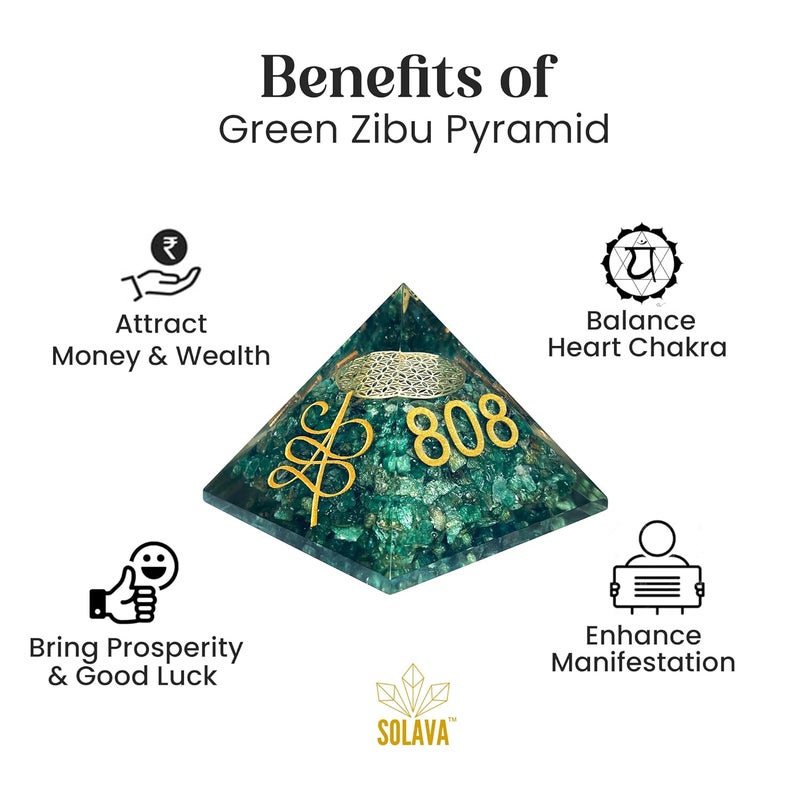 Solava Green Aventurine Angelic Crystal Pyramid With Angel Symbol And Angel Number 808 520 741 For Vastu Good Luck Prosperity Positivity Money Fame And Reiki Healing - Image 3