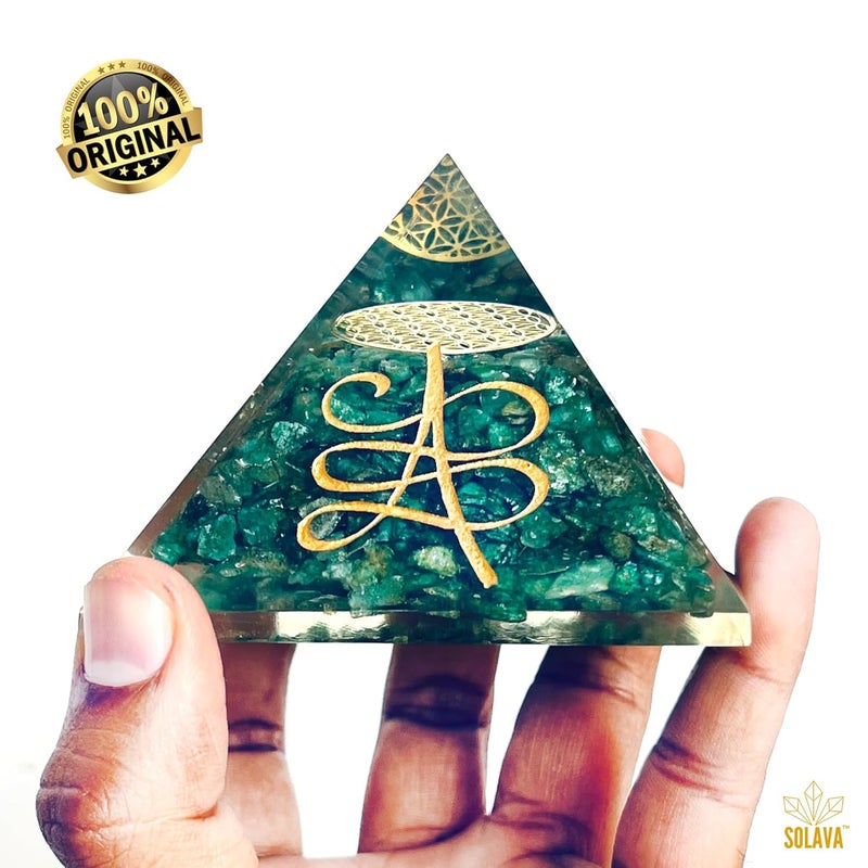 Solava Green Aventurine Angelic Crystal Pyramid With Angel Symbol And Angel Number 808 520 741 For Vastu Good Luck Prosperity Positivity Money Fame And Reiki Healing - Image 2
