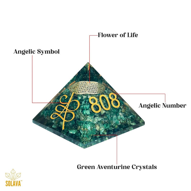 Solava Green Aventurine Angelic Crystal Pyramid With Angel Symbol And Angel Number 808 520 741 For Vastu Good Luck Prosperity Positivity Money Fame And Reiki Healing - Image 4