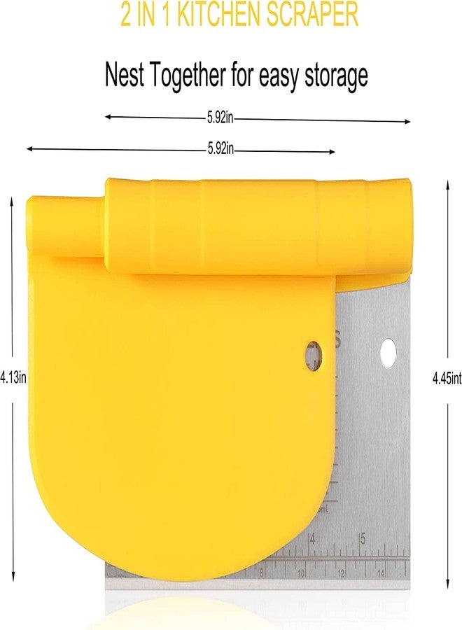 FS COOL 2 in 1 Dough Scraper, Bench Scraper Stainless Steel Scraper Stainless Steel Dough Cutter with Graduations, for Pizza, Pastry, Pancakes, Bread, Pie (Pack of 2) - Image 2