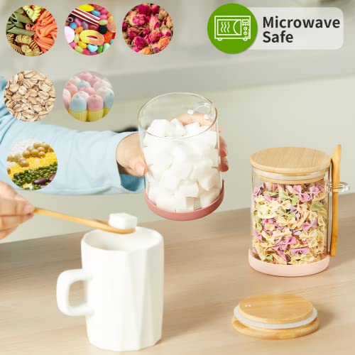 Mfacoy Set of 4 Airtight Glass Jars with Bamboo Lids & Spoons, 17 oz Borosilicate Overnight Oats Containers with Lids, Clear Food Storage Canister for Cookie, Candy, Coffee, Sugar, Matcha Tea, Flour - Image 3