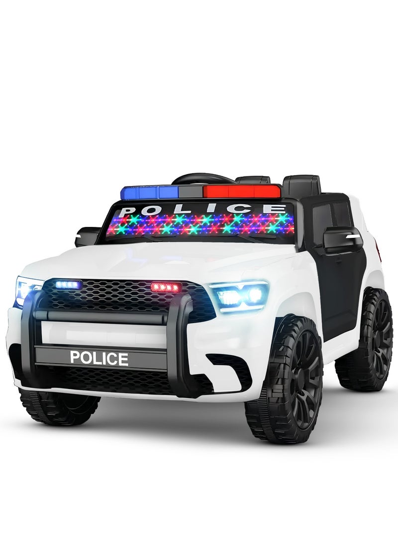 BAYBEE Police Battery Operated Jeep for Kids, Ride on Toy Electric Jeep for Kids with Remote Control, Music & Led Light | Battery Baby Car Kids Car | Kids Electric Jeep Car for Kids Childrens Boy Girl White - Image 1