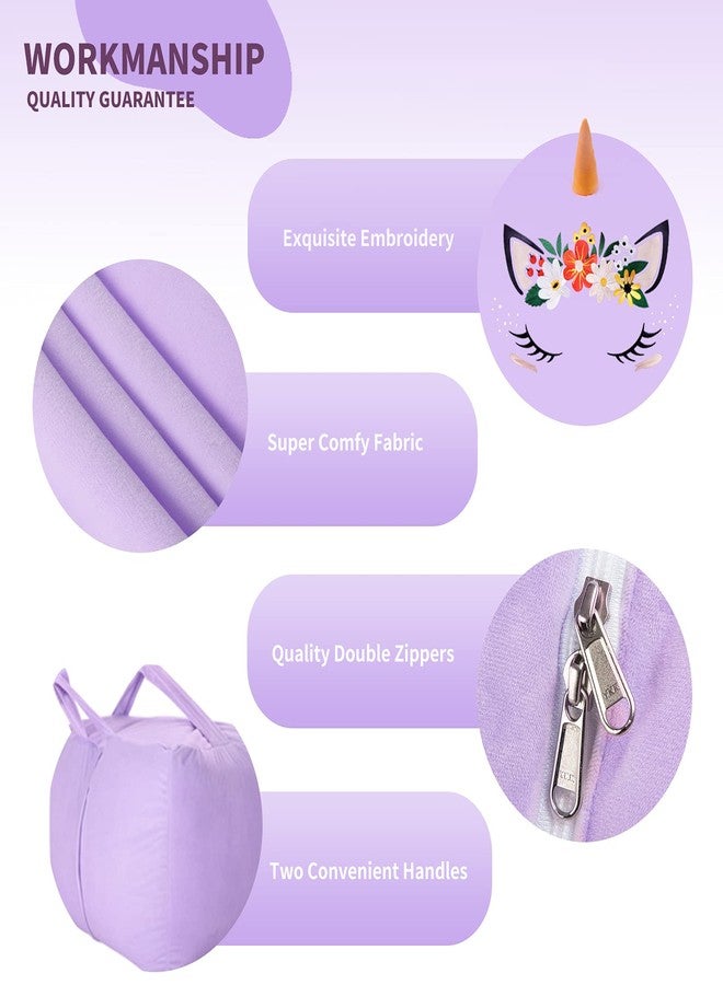 Aubliss Unicorn Stuffed Animal Storage Bean Bag Chair for Kids, Velvet Extra Soft Beanbag Chairs Cover, X-Large Stuffable Zipper Bean Bag for Organizing Plush Toys Girls Bedroom Decor, Purple Floral - Image 5