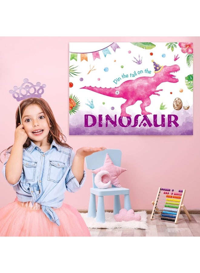 Wernnsai WERNNSAI Pin The Tail on The Dinosaur Game - Dino Theme Party Games for Girls Kids 21" x 28 " Dinosaur Poster 24 Pcs Pink Tails Watercolor Dinosaur Birthday Party Supplies - Image 5
