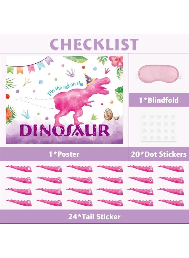 Wernnsai WERNNSAI Pin The Tail on The Dinosaur Game - Dino Theme Party Games for Girls Kids 21" x 28 " Dinosaur Poster 24 Pcs Pink Tails Watercolor Dinosaur Birthday Party Supplies - Image 1
