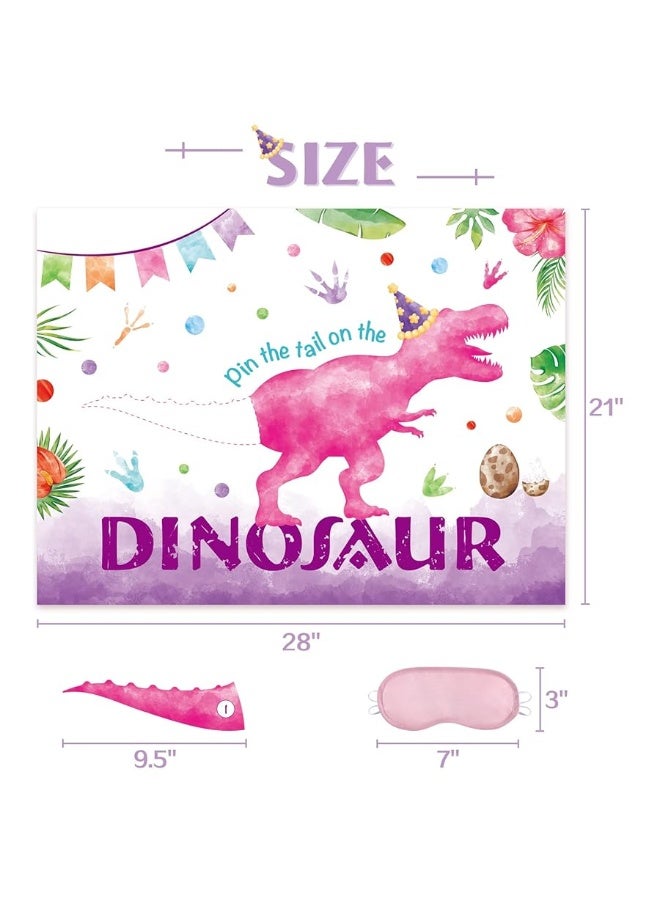 Wernnsai WERNNSAI Pin The Tail on The Dinosaur Game - Dino Theme Party Games for Girls Kids 21" x 28 " Dinosaur Poster 24 Pcs Pink Tails Watercolor Dinosaur Birthday Party Supplies - Image 4