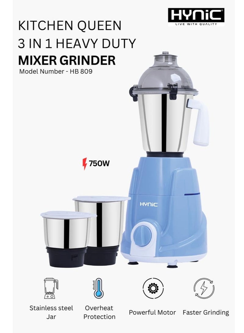 هاينك مطحنة الخلاط الثقيلة كيتشن كوين | محرك نحاسي 100٪ بقوة 750 واط | 3 جرار من الفولاذ المقاوم للصدأ (1.5 لتر، 1 لتر، 0.5 لتر) | شفرات من درجة الطعام | الحماية من التحميل الزائد والتهوية المتقدمة | | سكاي بلو - Image 1