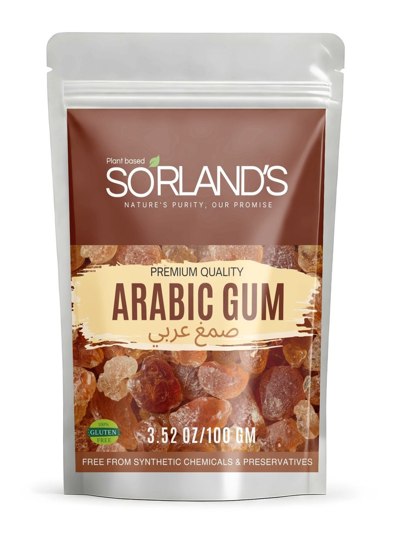 Premium Arabic Gum - Natural Soluble Fiber for Digestive Health, Prebiotic Boost, No Artificial Colors or Flavors, 100% Pure & Natural (100 gm)