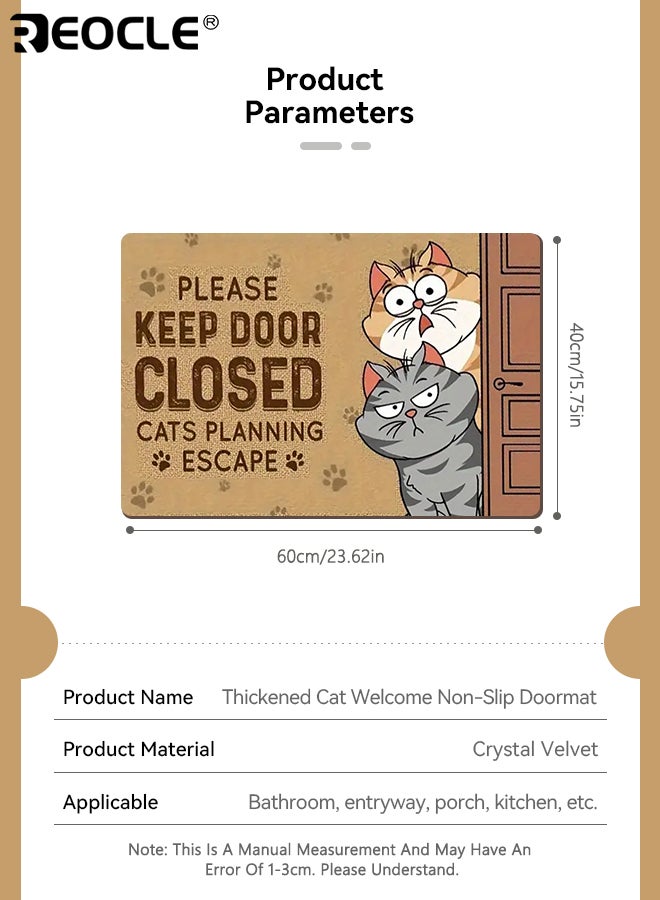 ريوكل ممسحة ترحيب سميكة بتصميم قط غير قابل للانزلاق سجادة فائقة الامتصاص وسريعة الجفاف ديكور منزلي مريح سجادة منطقة مخمل كريستال قابلة للغسل للاستخدام الداخلي والخارجي للمدخل الحمام المطبخ غرفة النوم عرض ١٥.٧ إنش طول ٢٣.٦ إنش - Image 3