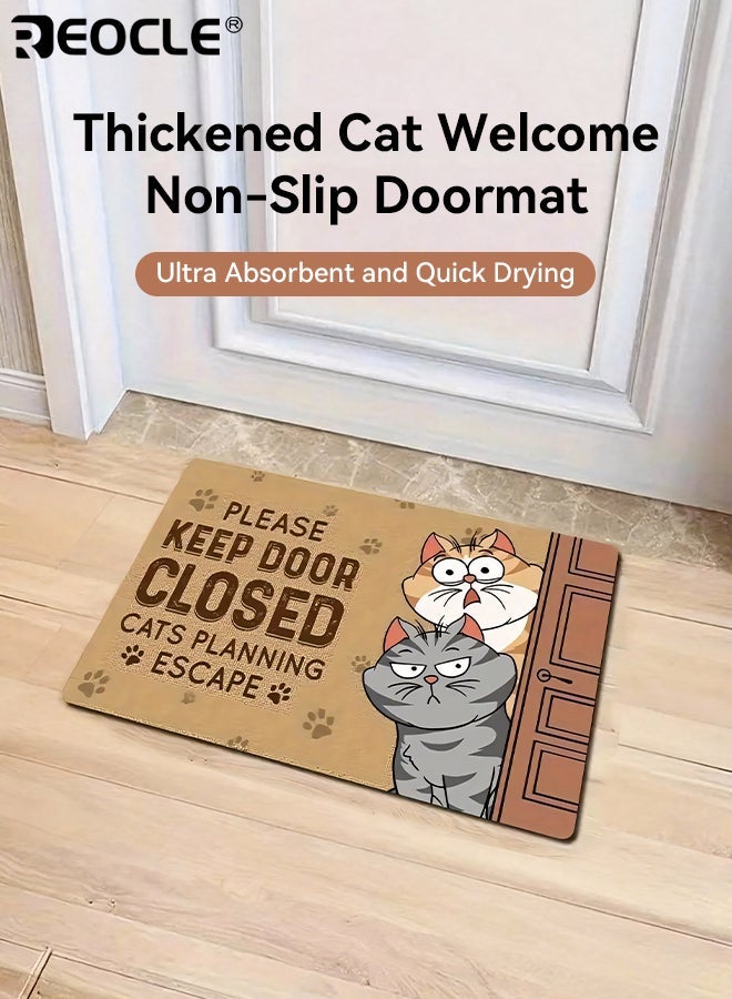 ريوكل ممسحة ترحيب سميكة بتصميم قط غير قابل للانزلاق سجادة فائقة الامتصاص وسريعة الجفاف ديكور منزلي مريح سجادة منطقة مخمل كريستال قابلة للغسل للاستخدام الداخلي والخارجي للمدخل الحمام المطبخ غرفة النوم عرض ١٥.٧ إنش طول ٢٣.٦ إنش - Image 1