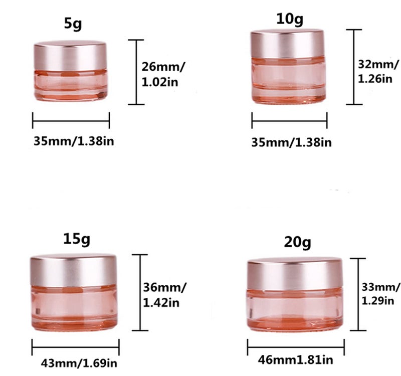 Healthcom 10 Packs 5g5ml Empty Sample Jars Pink Glass Cosmetic Jar Pot Bottles with Rose Gold Lids Cosmetic Container Refillable Eye Cream Jar Pot Vials for Makeup Lotion Face Eyeshadow Lip Balms - Image 2