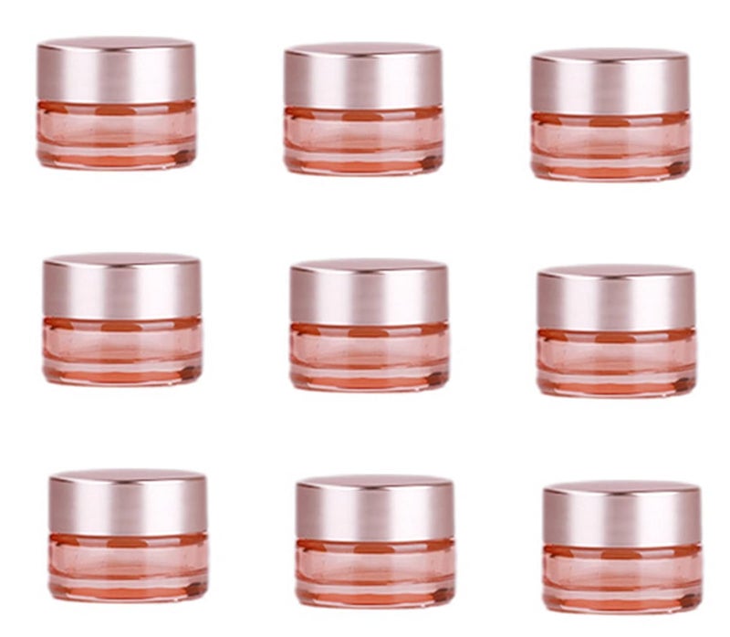 Healthcom 10 Packs 5g5ml Empty Sample Jars Pink Glass Cosmetic Jar Pot Bottles with Rose Gold Lids Cosmetic Container Refillable Eye Cream Jar Pot Vials for Makeup Lotion Face Eyeshadow Lip Balms - Image 1