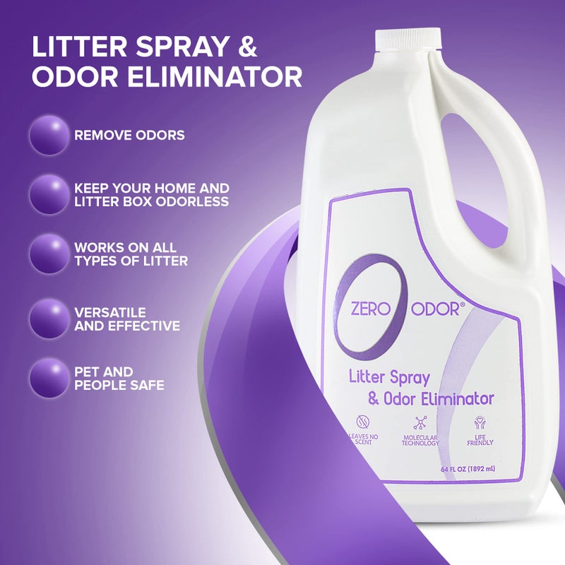 Zero Odor â€“ Litter Odor Eliminator - Patented Molecular Technology - Pet Safe & Works on all types of litter, 64oz Refill - Image 5