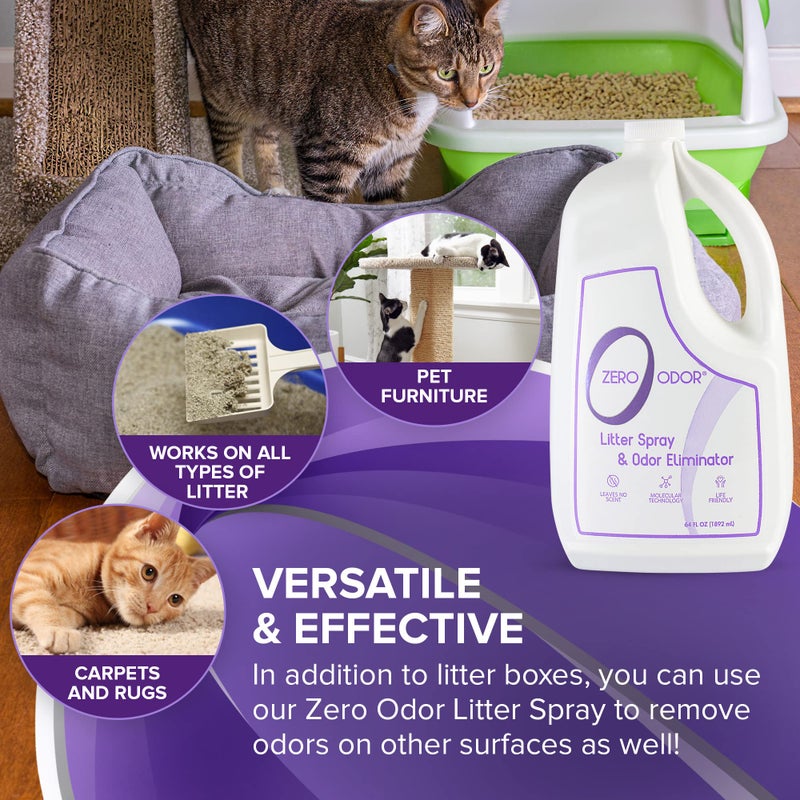 Zero Odor â€“ Litter Odor Eliminator - Patented Molecular Technology - Pet Safe & Works on all types of litter, 64oz Refill - Image 3