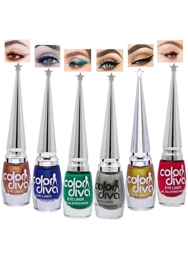 Color Diva Eye Liner Longlasting Water Resistant 6Ml Each (Pink Blue Black Green Grey Copper) - Image 1