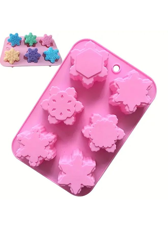Pink Silicone Hexagonal Snowflake Mold For Baking Chocolate Soap Making Christmas Treats DIY Crafts - Image 1