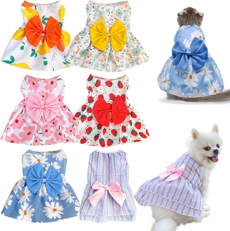 KATOLK 6 Pieces Dog Dresses for Small Dogs Girls, Cute Princess Puppy Kitten Dog Dresses with Flowers and Bowknot for Pet Cats, Small Dogs' Outfits Female Pet Skirts Clothes for Chihuahua Yorkies - Image 1