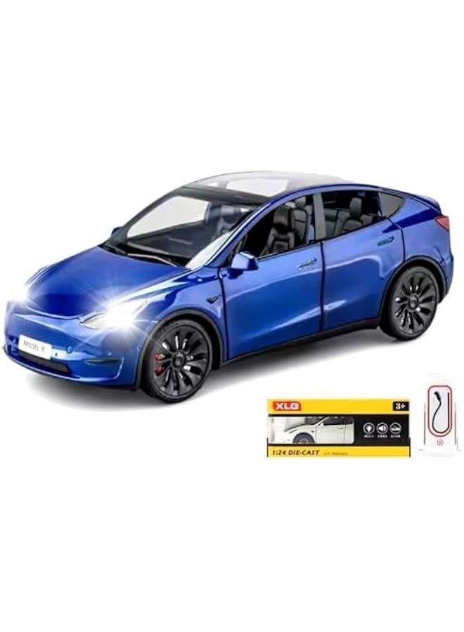 نموذج سيارة بحجم 1:24 من الصب المعدني، سيارات玩具 للأطفال، سيارة مصنوعة من الصب المعدني مع أضواء وموسيقى، هدايا للبالغين والأطفال، أشياء زخرفية، ومقتنيات. (أزرق) - Image 1