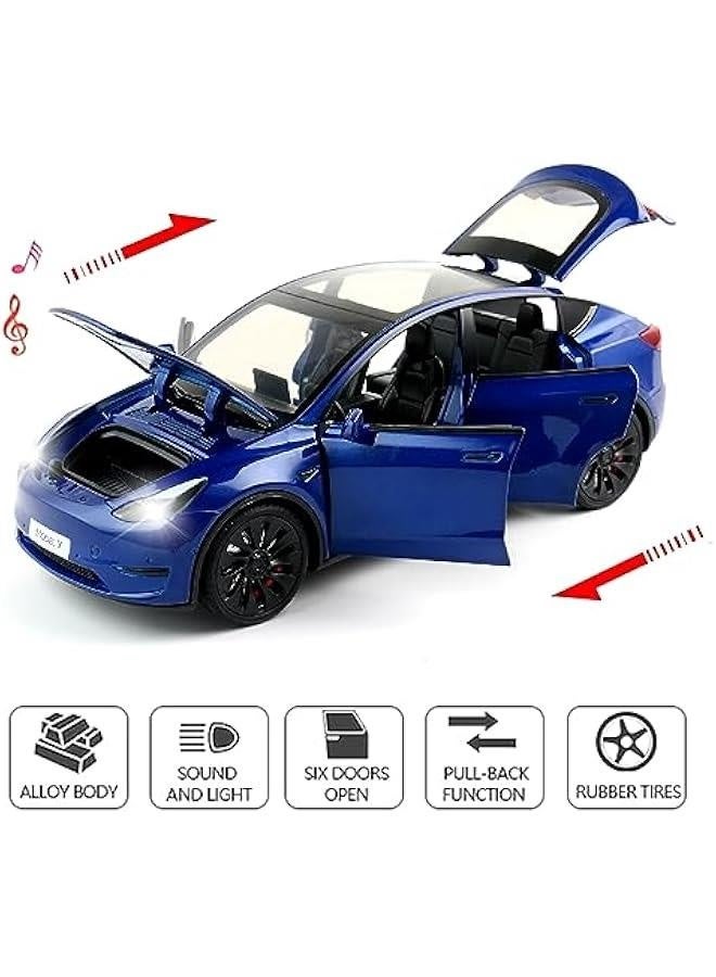 نموذج سيارة بحجم 1:24 من الصب المعدني، سيارات玩具 للأطفال، سيارة مصنوعة من الصب المعدني مع أضواء وموسيقى، هدايا للبالغين والأطفال، أشياء زخرفية، ومقتنيات. (أزرق) - Image 3