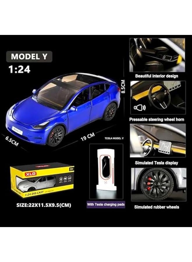 نموذج سيارة بحجم 1:24 من الصب المعدني، سيارات玩具 للأطفال، سيارة مصنوعة من الصب المعدني مع أضواء وموسيقى، هدايا للبالغين والأطفال، أشياء زخرفية، ومقتنيات. (أزرق) - Image 2