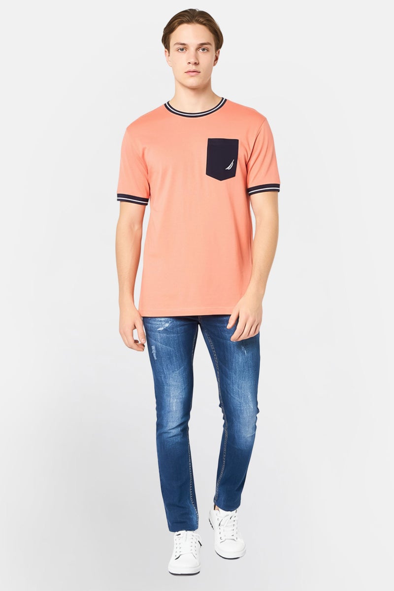 NAUTICA Men Crew Neck Short Sleeve Embroidered Logo T-Shirt, Peach - Image 4