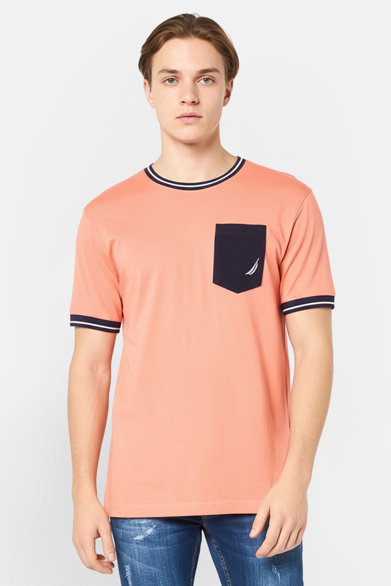 NAUTICA Men Crew Neck Short Sleeve Embroidered Logo T-Shirt, Peach - Image 1
