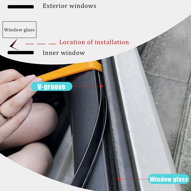 Pincuttee 4M/13.1FT Car Window Seal Strip,Car Window Weather Stripping Seal,Universal Auto Window Rubber Draft Seal Strip with Installation Tool(V-Shape) - Image 3