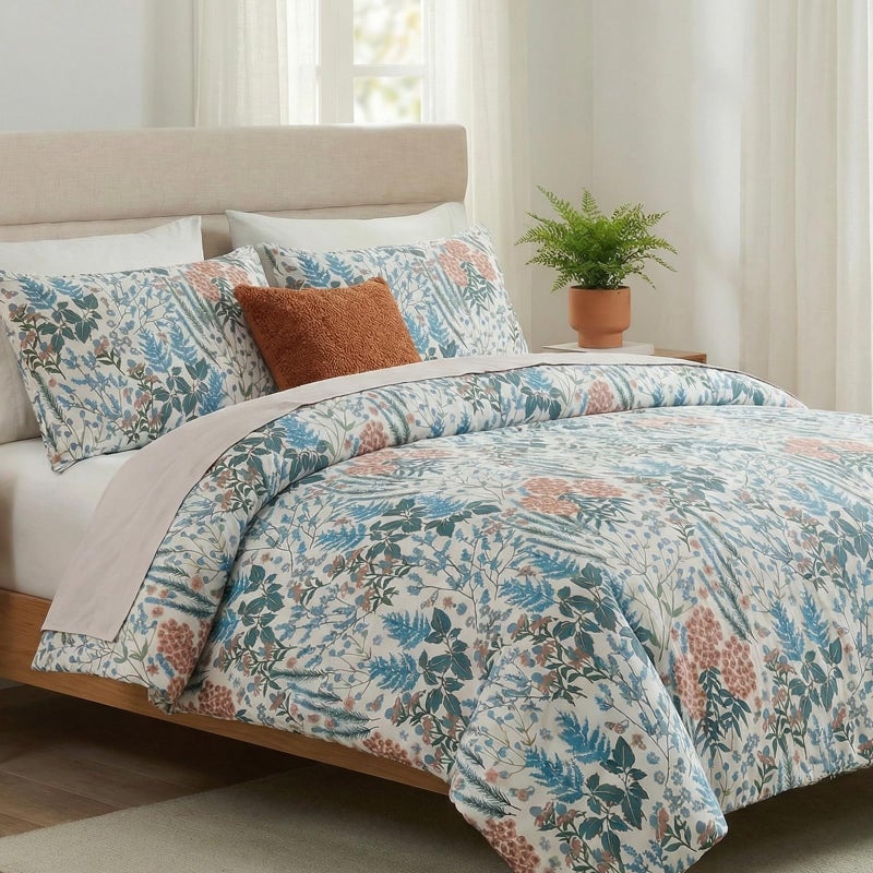 Cozaline Cozeline 100% Cotton Duvet Cover King Size, Blue and Red Floral Bedding Set with Zipper Closure, 3 Pcs Breathable and Soft Botanical Duvet Cover for All Season - Image 2