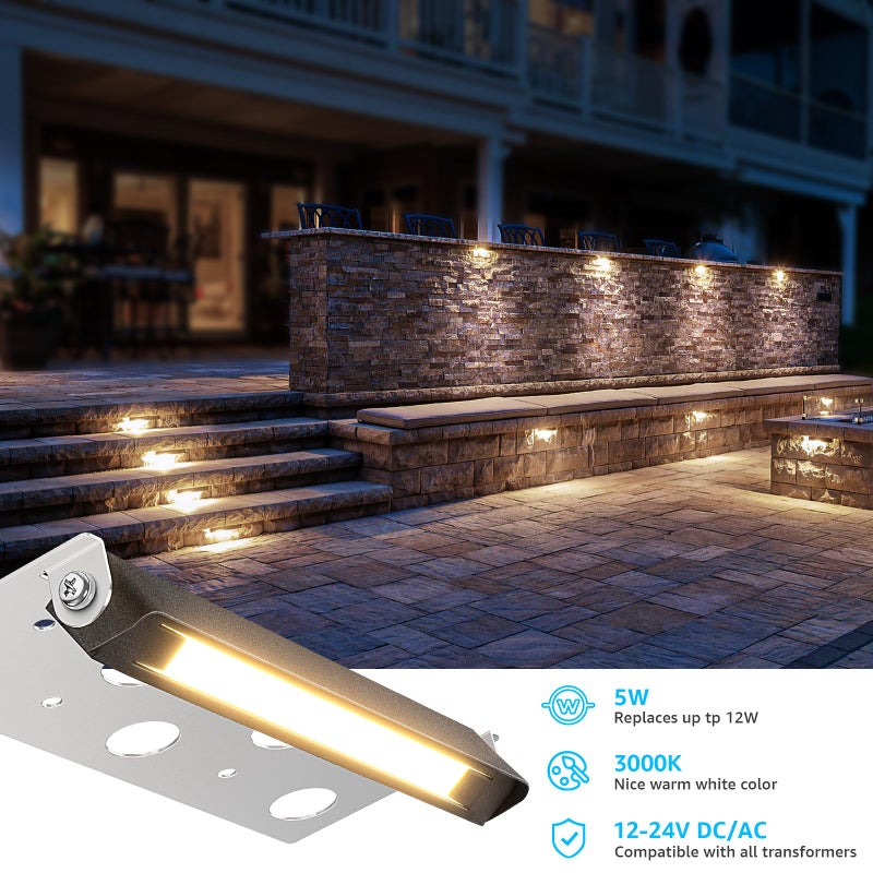 SUNVIE 7 Inch Retaining Wall Lights 5W LED Hardscape Lighting 12V-24V Low Voltage Step Lights 3000K Warm White Waterproof Outdoor Landscape Lighting for Patio Walls Stairs, 12-Pack with Connectors - Image 2