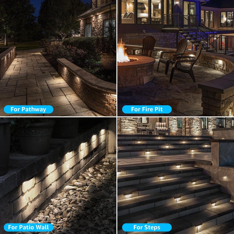 SUNVIE 7 Inch Retaining Wall Lights 5W LED Hardscape Lighting 12V-24V Low Voltage Step Lights 3000K Warm White Waterproof Outdoor Landscape Lighting for Patio Walls Stairs, 12-Pack with Connectors - Image 4