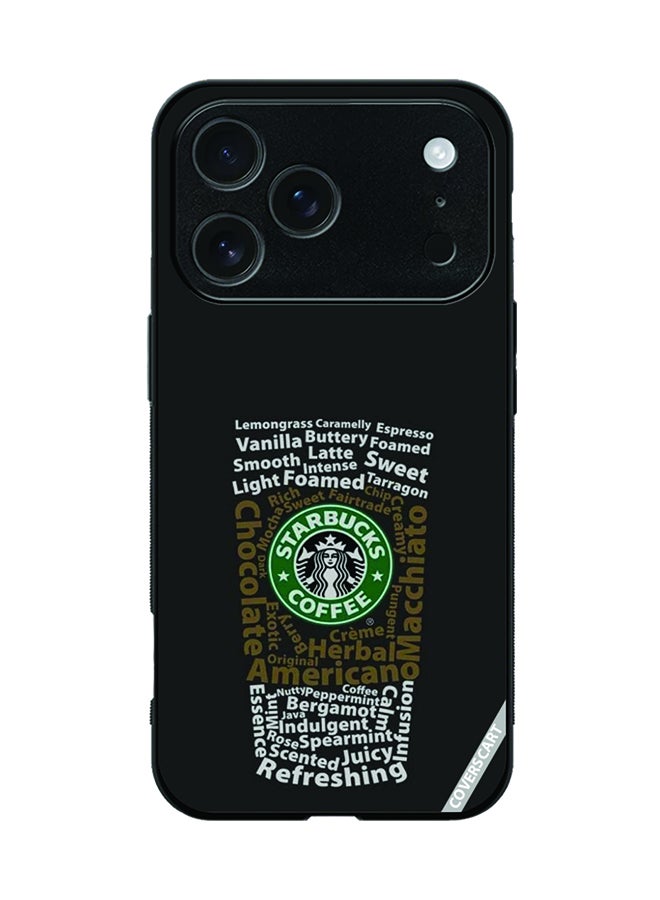 غطاء حماية لهاتف آبل آيفون 17 برو بتصميم ستاربكس أسود