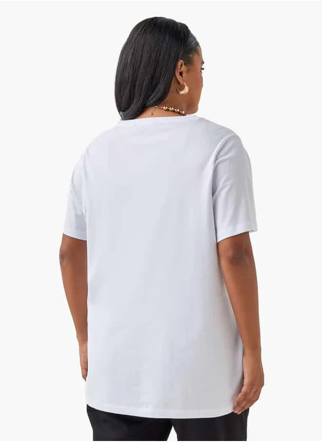  أولا بوبكن Plus Size Ulla Popken Seashell Print Round Neck T-shirt with Short Sleeves