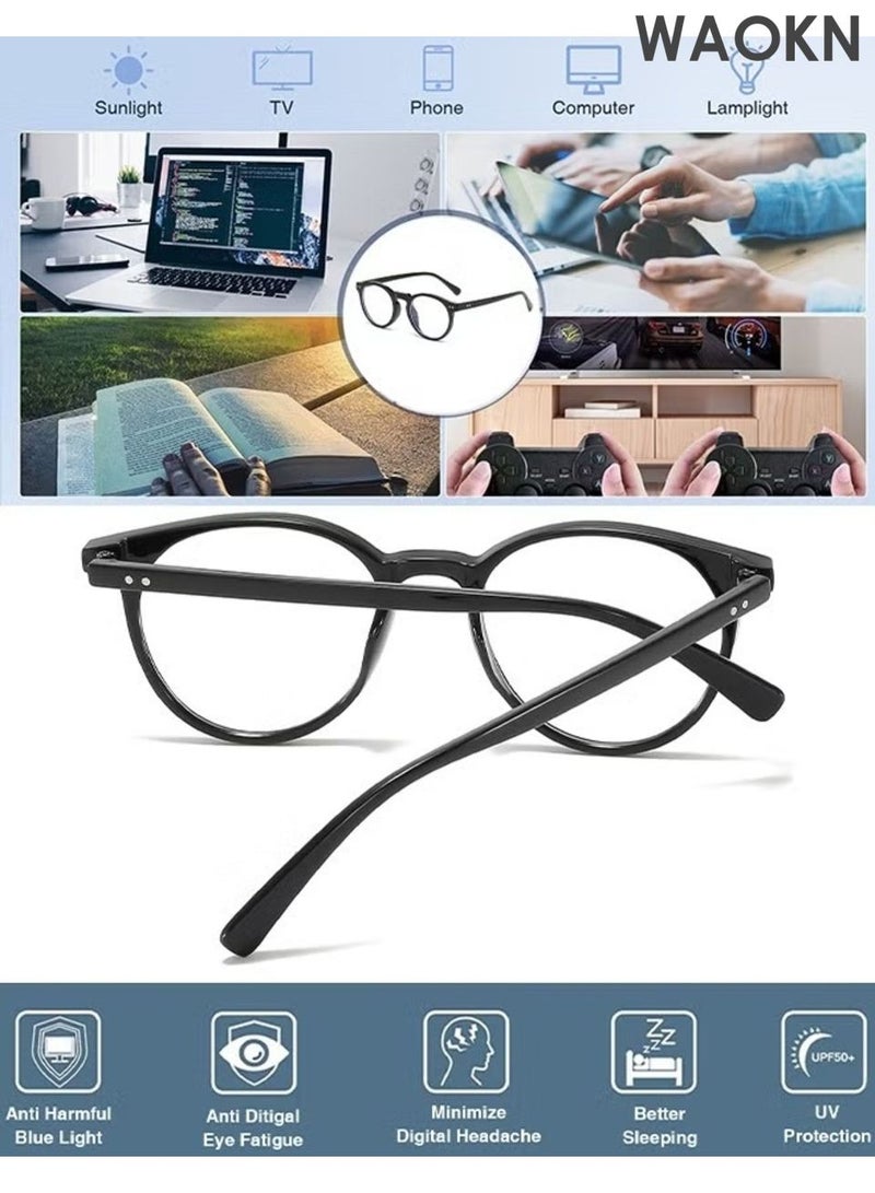 WAOKN Blue Light Glasses for Men and Women , Anti Blue Light Blocking Radiation Eyeglasses, Vintage round frame glasses,Ultra lightweight material, minimalist design,Round Clear Lens Eye Glasses for Reading Gaming Computer Glasses. - Image 4