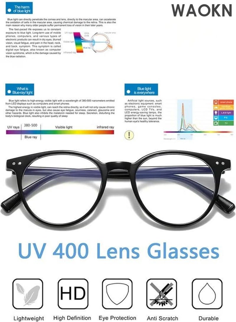 WAOKN Blue Light Glasses for Men and Women , Anti Blue Light Blocking Radiation Eyeglasses, Vintage round frame glasses,Ultra lightweight material, minimalist design,Round Clear Lens Eye Glasses for Reading Gaming Computer Glasses. - Image 2