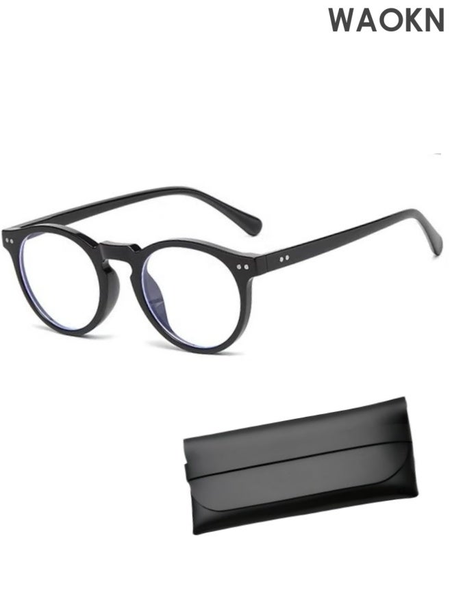 WAOKN Blue Light Glasses for Men and Women , Anti Blue Light Blocking Radiation Eyeglasses, Vintage round frame glasses,Ultra lightweight material, minimalist design,Round Clear Lens Eye Glasses for Reading Gaming Computer Glasses. - Image 1