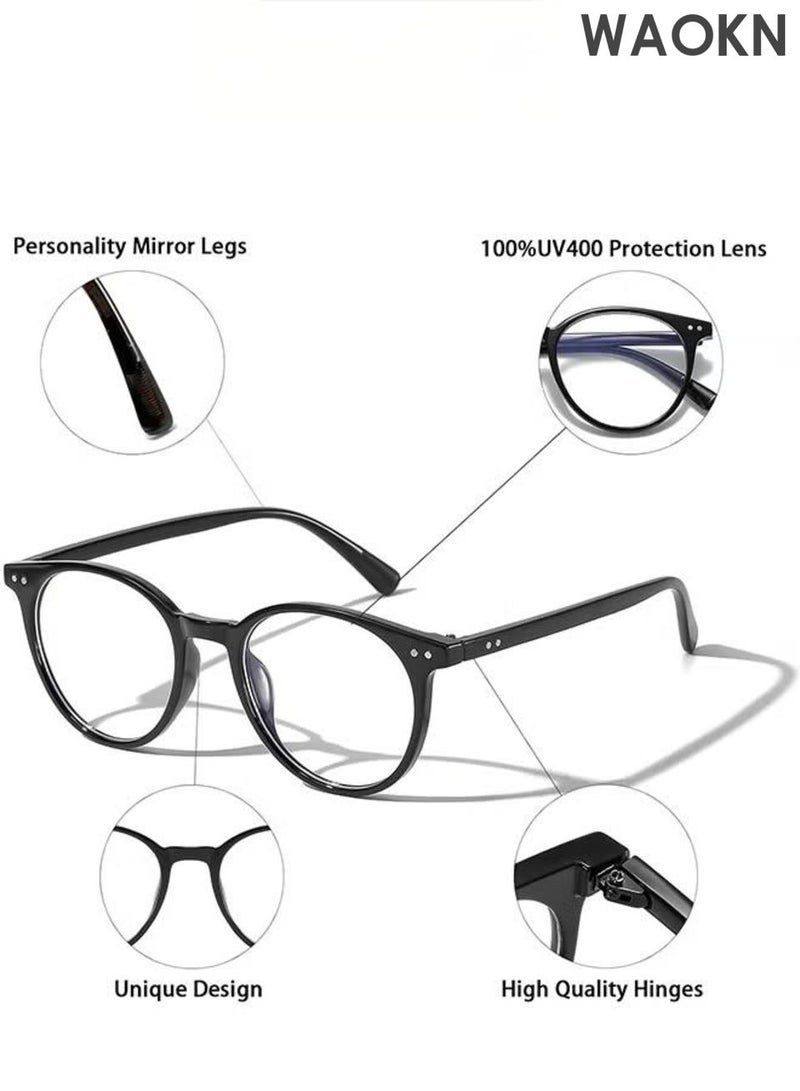 WAOKN Blue Light Glasses for Men and Women , Anti Blue Light Blocking Radiation Eyeglasses, Vintage round frame glasses,Ultra lightweight material, minimalist design,Round Clear Lens Eye Glasses for Reading Gaming Computer Glasses. - Image 3