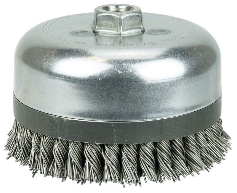 Weiler 12676 6" Double Row Knot Wire Cup, Banded, .023" Steel Fill, 5/8"-11 UNC Nut, Made in The USA - Image 2