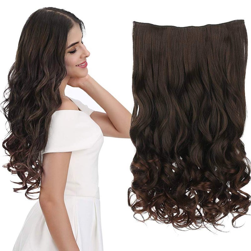 REECHO 20" 1-Pack 3/4 Full Head Curly Wave Clips in on Synthetic Hair Extensions HE008 Hairpieces for Women 5 Clips 4.5 Oz per Piece - Medium Warm Brown