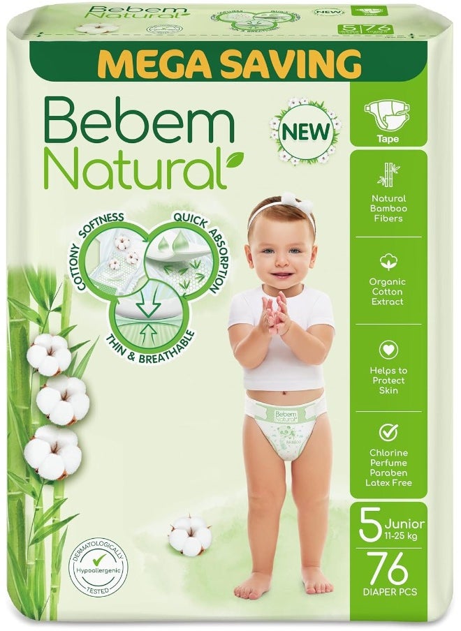 Bebem - Natural Baby diaper Mega Size 5 Junior 76 Piece - Image 1