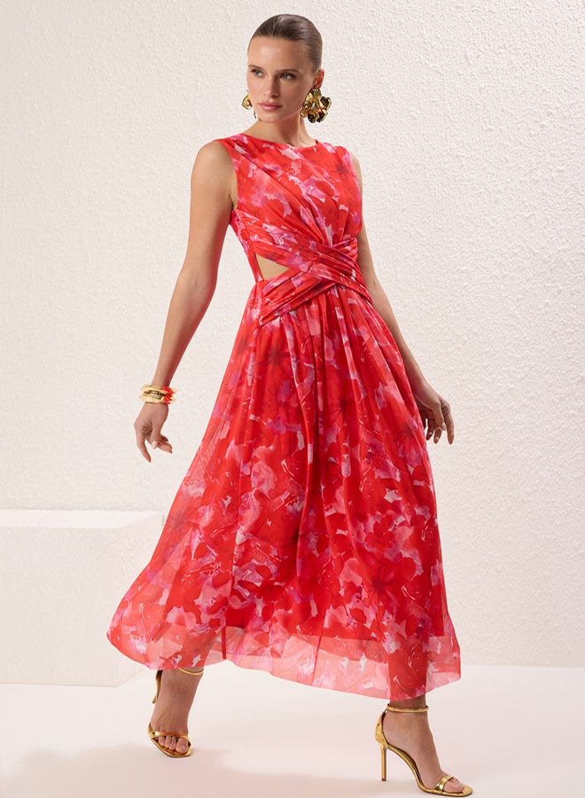 trendyol PinkMulti Color ALine Cut Out/Window Detail Flight Flight Tulle Evening Dress Homecoming Dress - Image 1