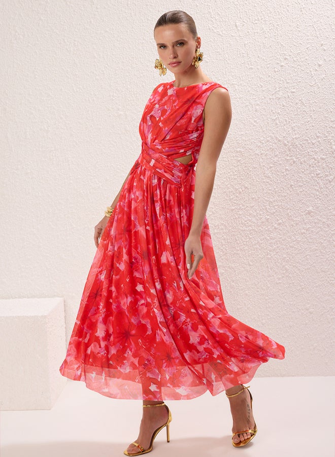 trendyol PinkMulti Color ALine Cut Out/Window Detail Flight Flight Tulle Evening Dress Homecoming Dress - Image 2