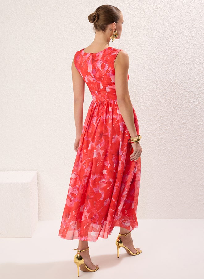 trendyol PinkMulti Color ALine Cut Out/Window Detail Flight Flight Tulle Evening Dress Homecoming Dress - Image 4