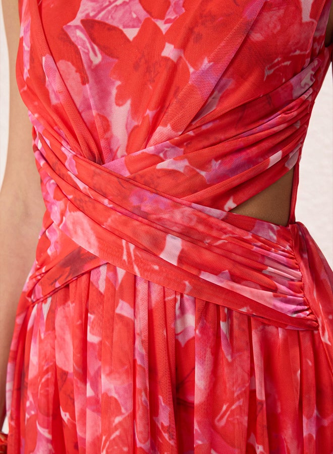 trendyol PinkMulti Color ALine Cut Out/Window Detail Flight Flight Tulle Evening Dress Homecoming Dress - Image 3
