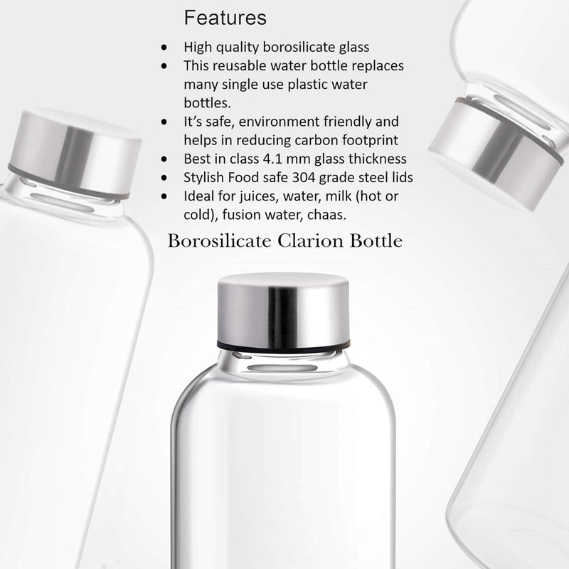 Treo by Milton Clarion Borosilicate Glass Fridge Water Bottle Set of 3 with Leak-Proof Airtight Stainless Steel Lid, 750 ml, Transparent for Hotel, Travel, Office, Home - Image 4