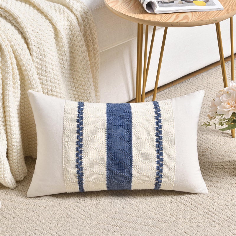 Fancy Homi Set of 1 Dusty Blue Vintage Lumbar Decorative Throw Pillow Covers 12x20 Inch for Couch Bed Sofa Chair Bedroom Rustic Retro Square Cushion Case Modern Farmhouse Boho Living Room Decor