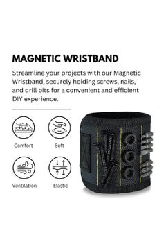 Excefore Magnetic Wristband with Lightweight Strong Magnets, Made From Magnetic Polyester, Magnetic Wristband for Holding Screws, Nails, Bolts, Drill Bits, Fasteners, Perfect Tool for Men, Black Yellow  - Image 2