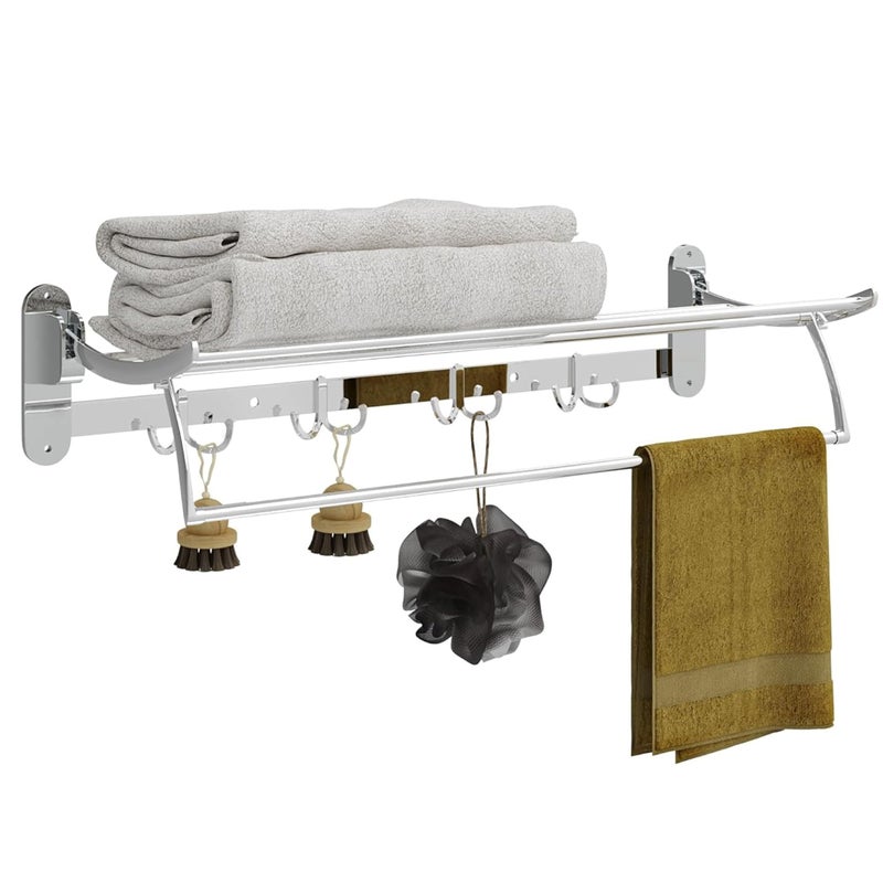Plantex Multi-Functional Bathroom Towel Hanger/Towel Rod for Bathroom/Towel Holder/Bathroom Accessories (18 - Inch) Chrome - Image 1