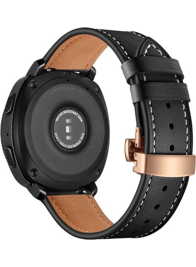 NIBEMINENT Leather Butterfly Buckle Strap Rose Gold 22mm For Huawei Watch GT2e / GT2 46mm Black - Image 1
