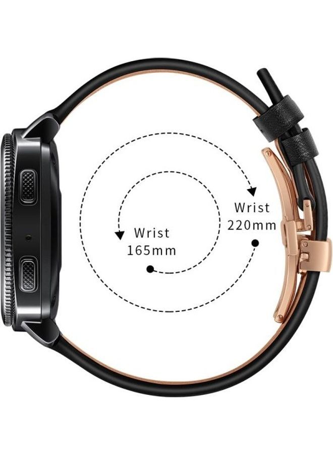 NIBEMINENT Leather Butterfly Buckle Strap Rose Gold 22mm For Huawei Watch GT2e / GT2 46mm Black - Image 5